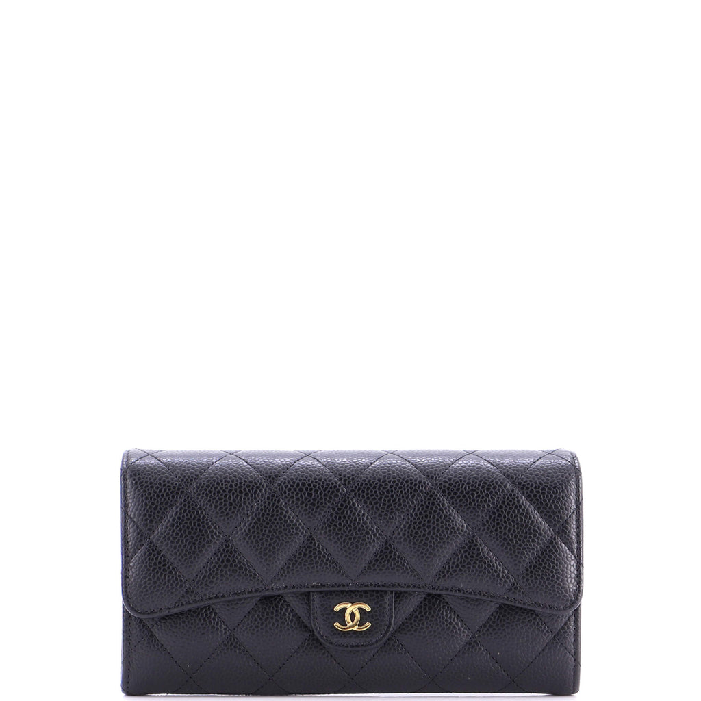 CC Gusset Classic Flap Wallet Quilted Caviar Long