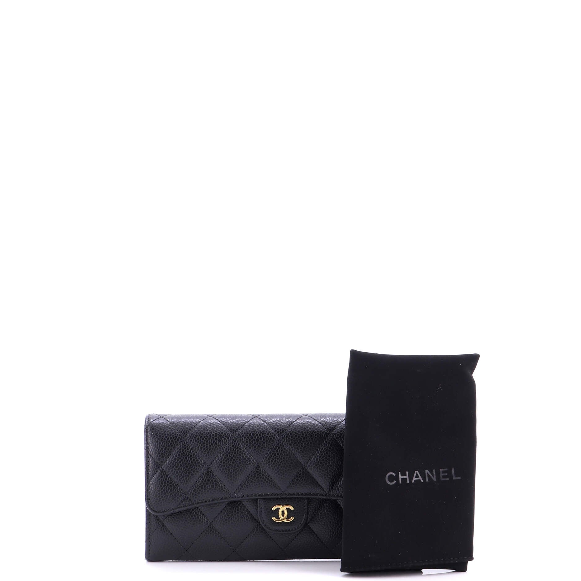 CC Gusset Classic Flap Wallet Quilted Caviar Long