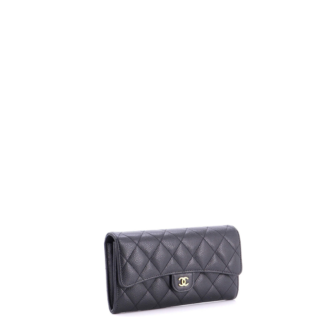 CC Gusset Classic Flap Wallet Quilted Caviar Long