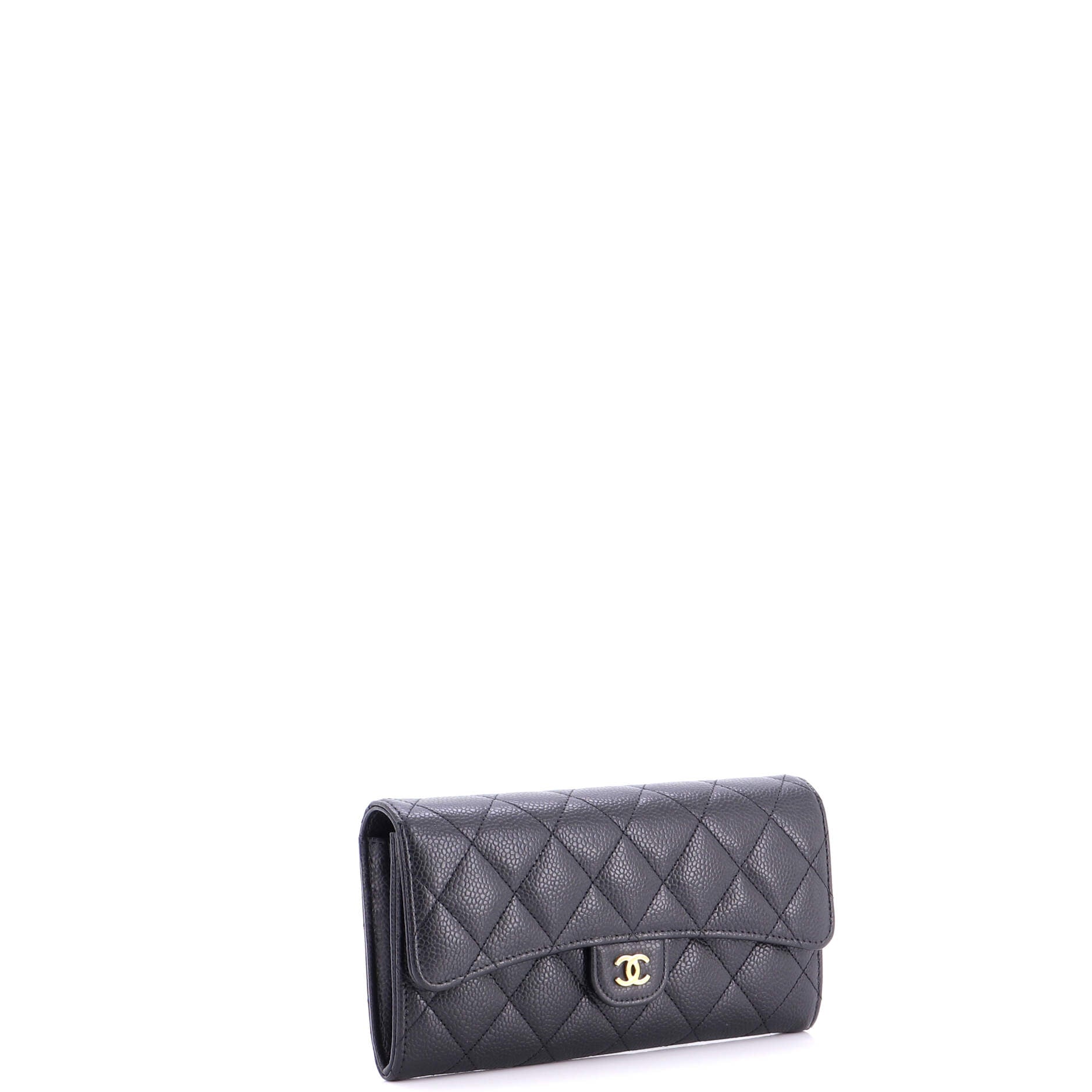 CC Gusset Classic Flap Wallet Quilted Caviar Long