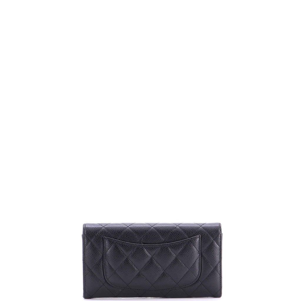 CC Gusset Classic Flap Wallet Quilted Caviar Long