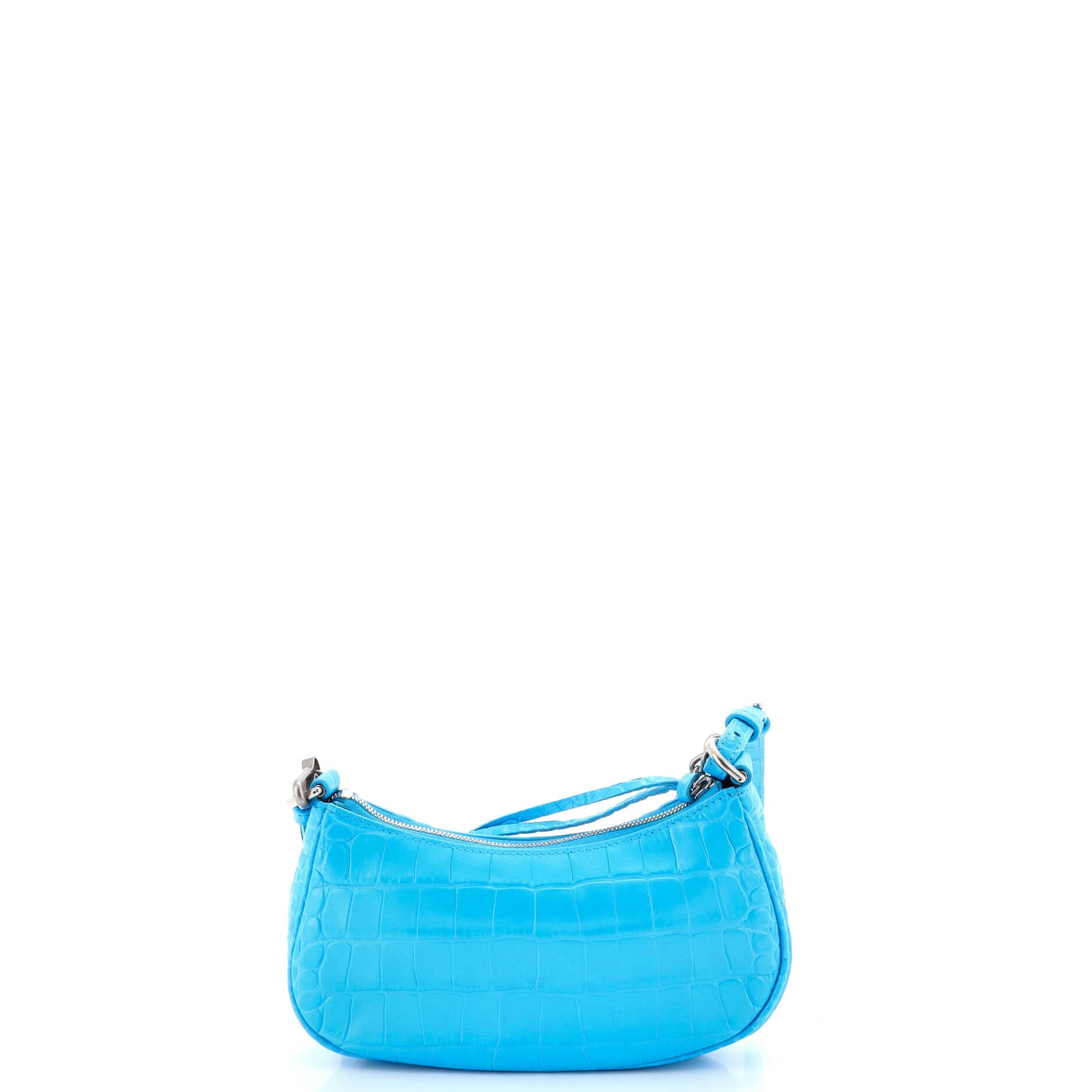 Le Cagole Giant Studs Chain Shoulder Bag Crocodile Embossed Leather with Crystals Mini