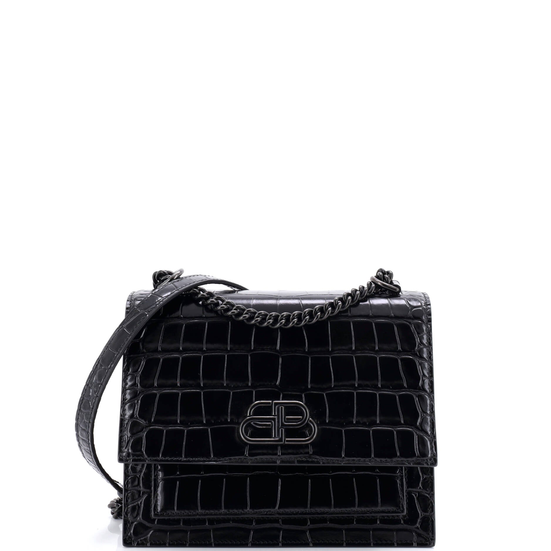 Sharp Shoulder Bag Crocodile Embossed Leather Small
