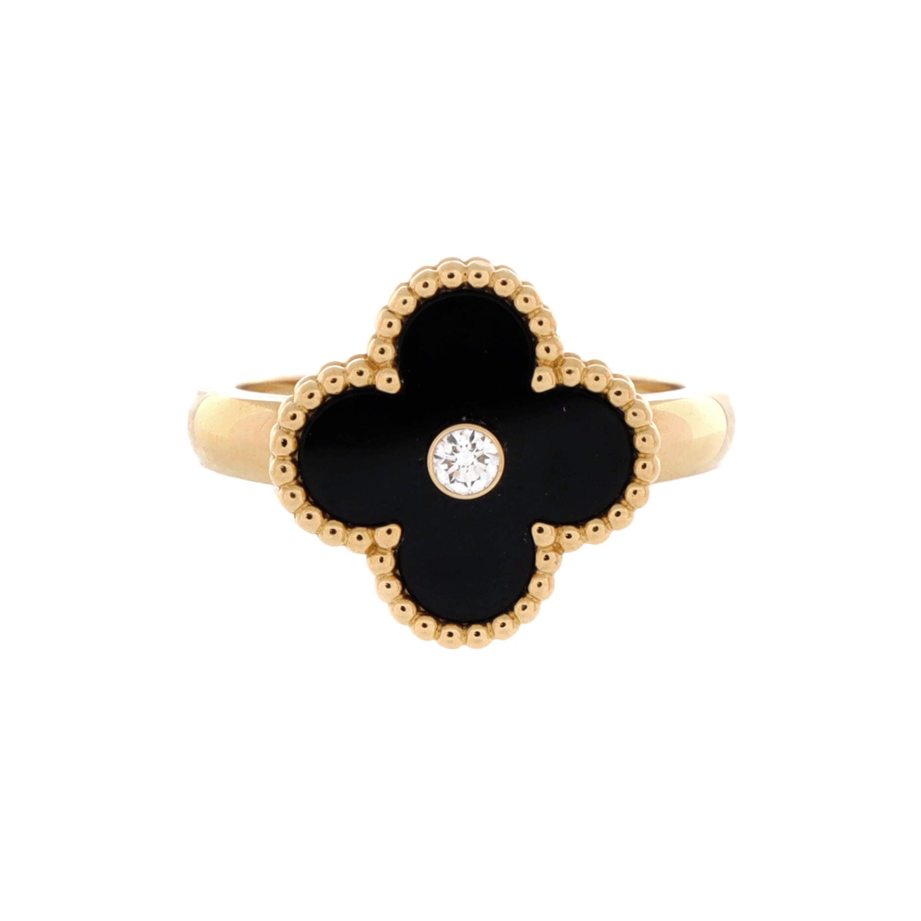 Vintage Alhambra Ring 18K Yellow Gold with Onyx and Diamond