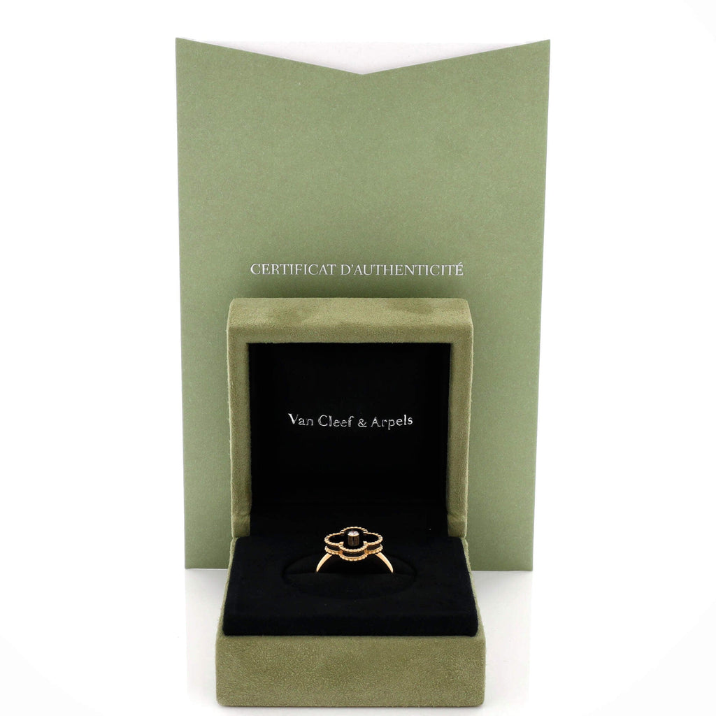 Vintage Alhambra Ring 18K Yellow Gold with Onyx and Diamond
