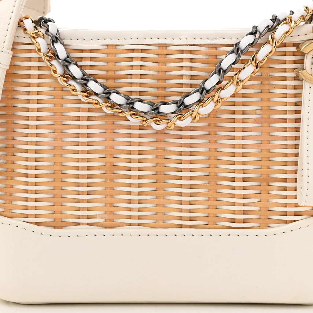 Rattan Calfskin Small Gabrielle Hobo Beige Ivory