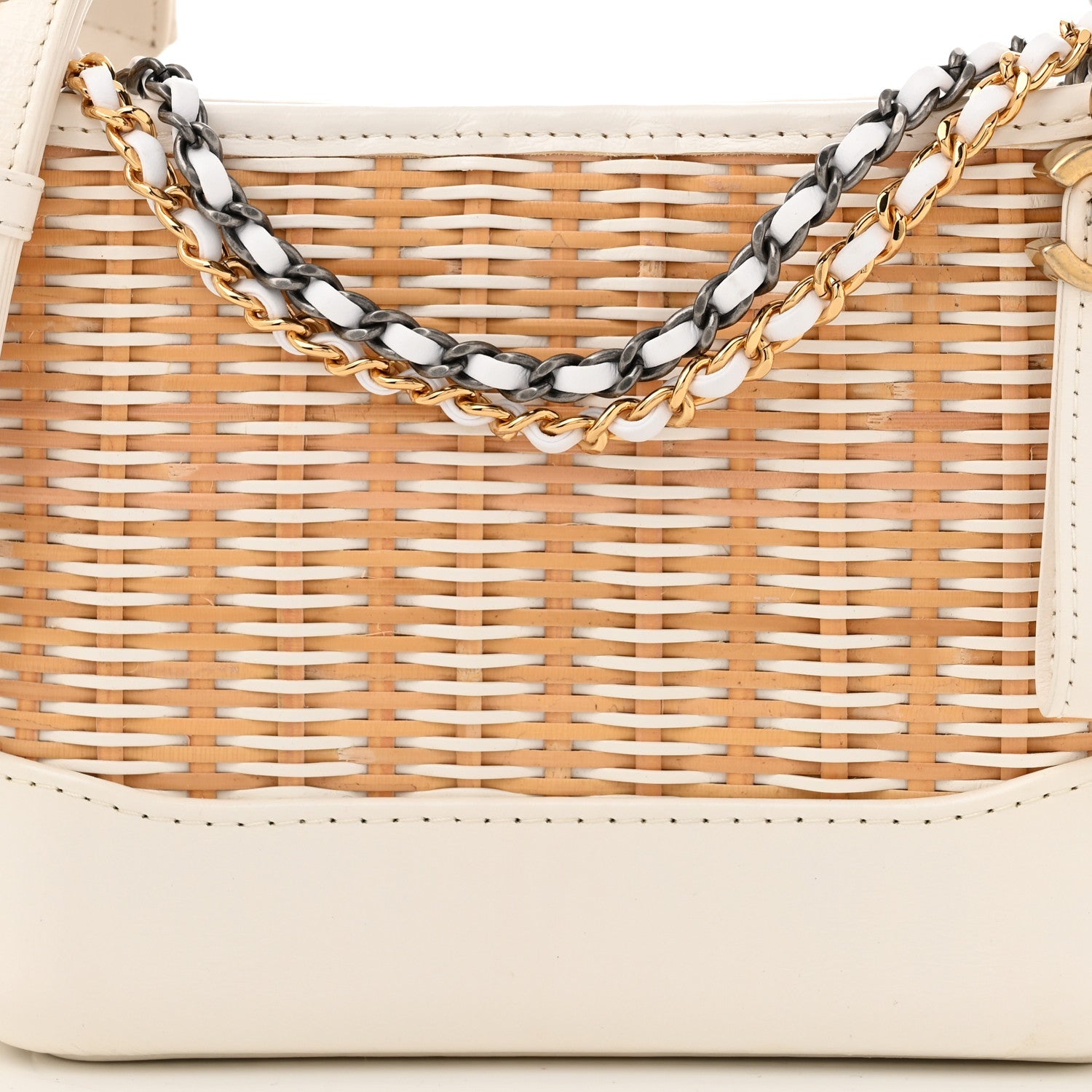 Rattan Calfskin Small Gabrielle Hobo Beige Ivory