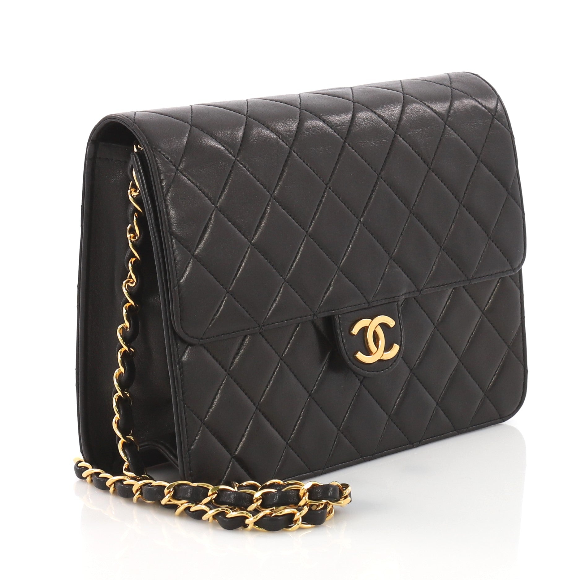 Vintage Clutch with Chain Quilted Leather Small