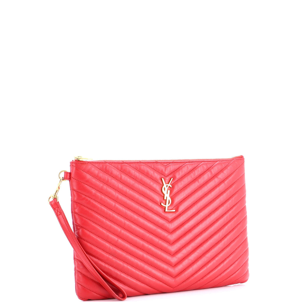 Classic Monogram Wristlet Pouch Matelasse Chevron Leather Medium