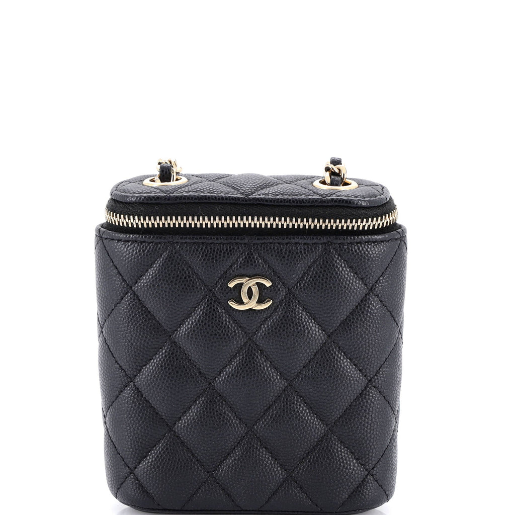 Vertical Classic Vanity Case with Chain Quilted Caviar Mini