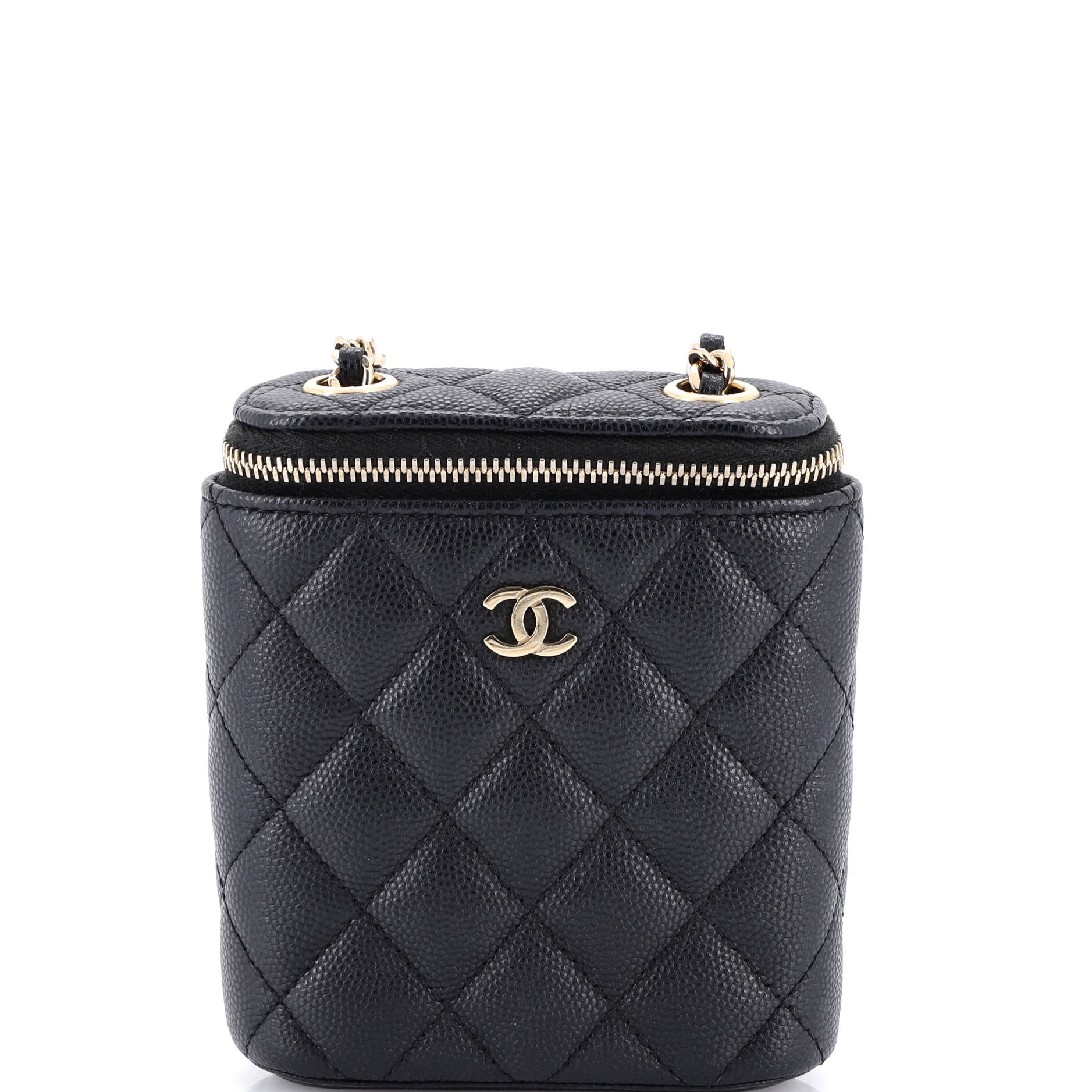 Vertical Classic Vanity Case with Chain Quilted Caviar Mini