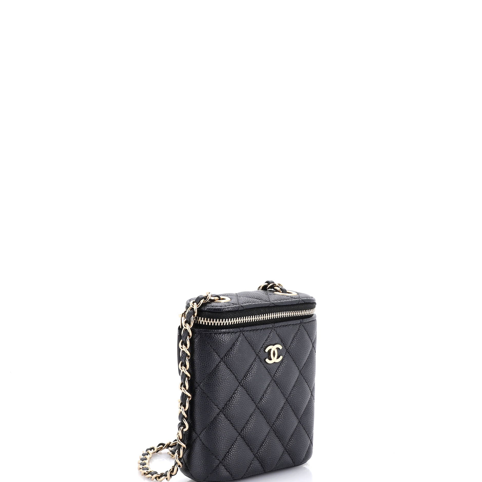 Vertical Classic Vanity Case with Chain Quilted Caviar Mini