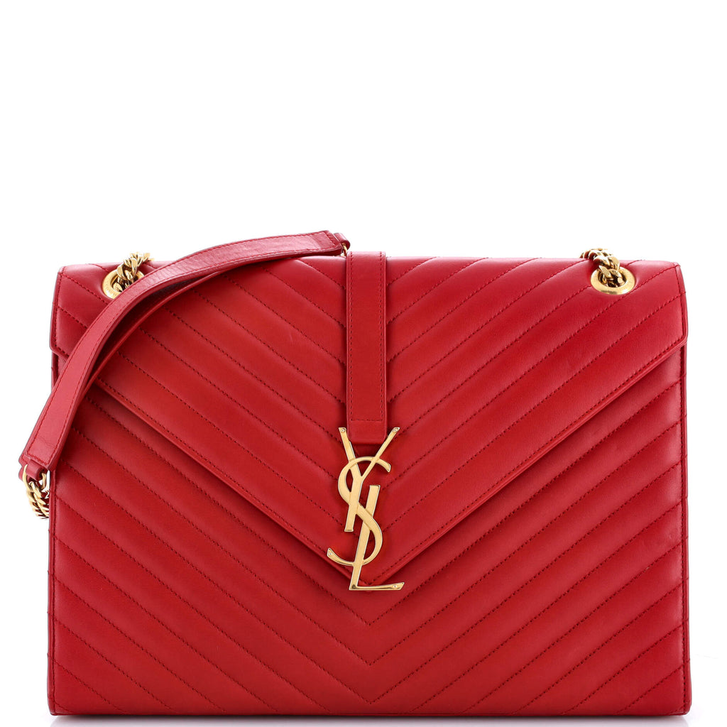 Classic Monogram Envelope Satchel Matelasse Chevron Leather Large