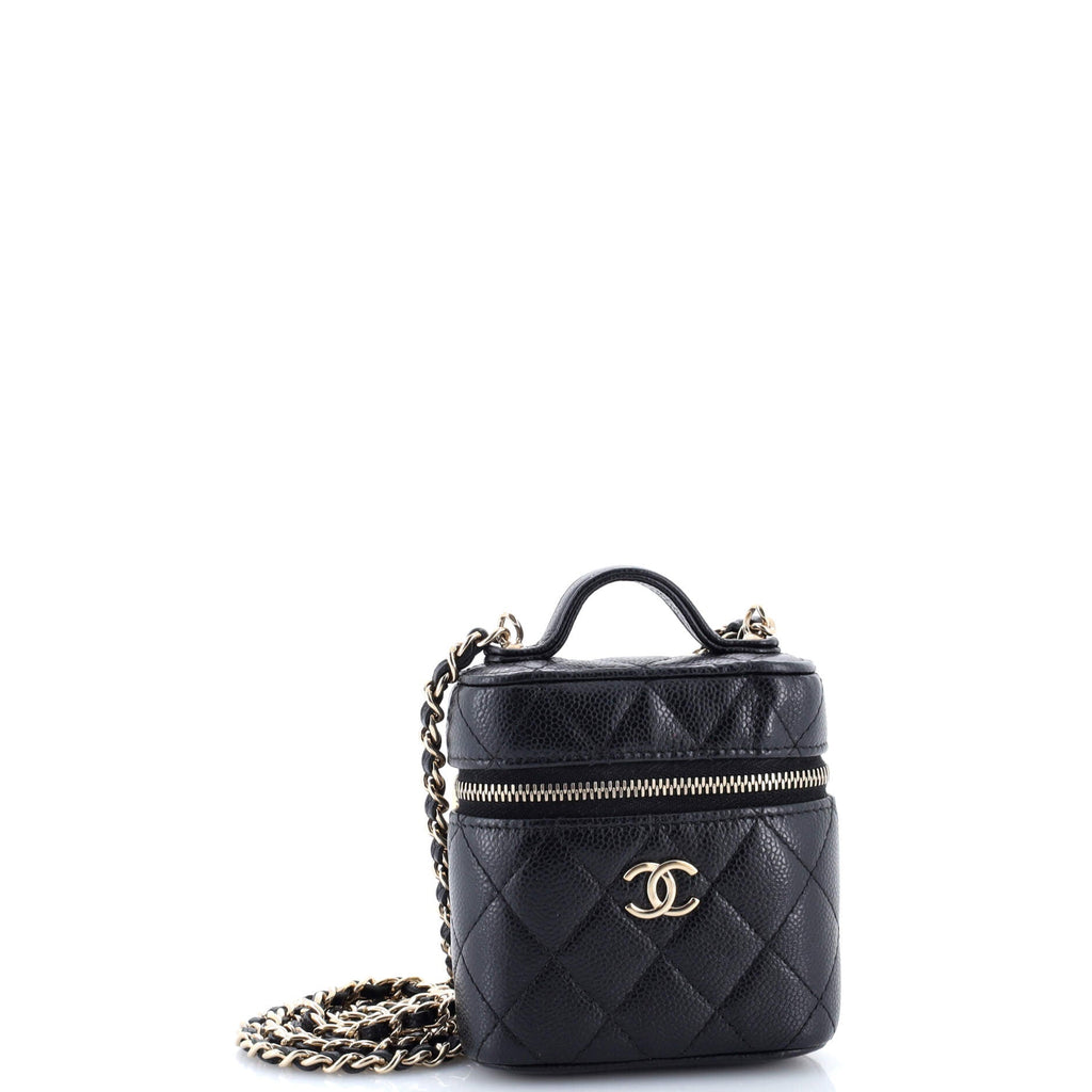 Handle with Care Vanity Case with Chain Quilted Caviar