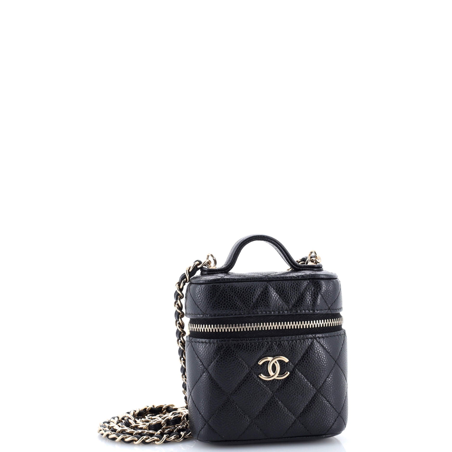 Handle with Care Vanity Case with Chain Quilted Caviar