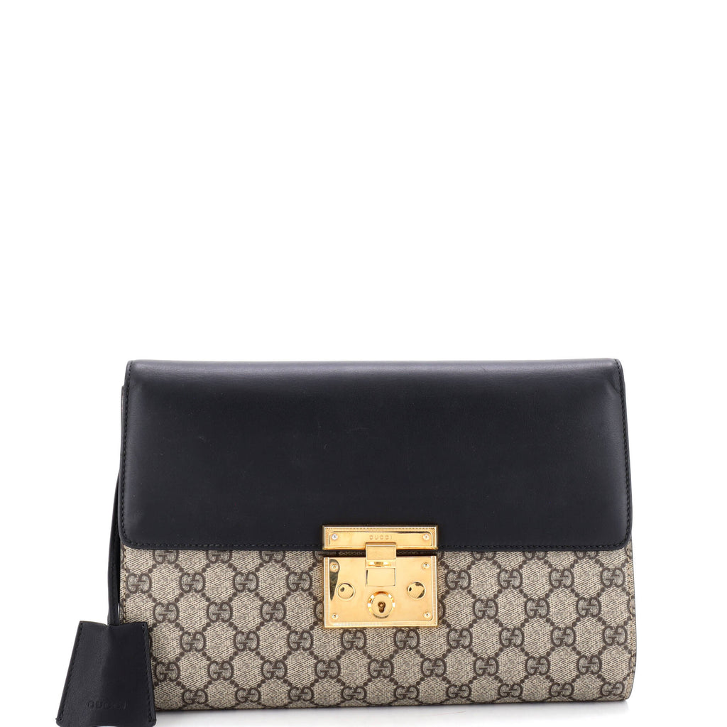 Padlock Clutch GG Canvas and Leather Large