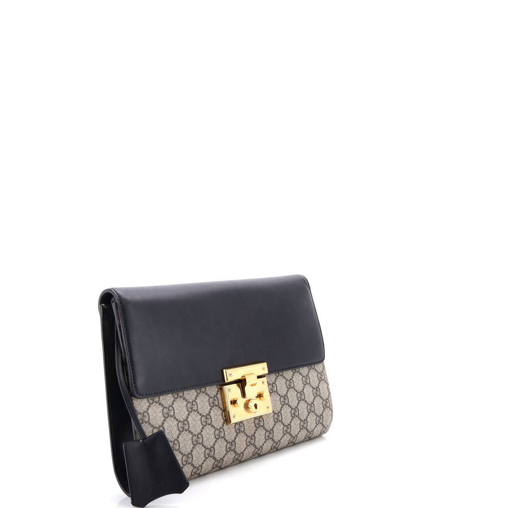 Padlock Clutch GG Canvas and Leather Large