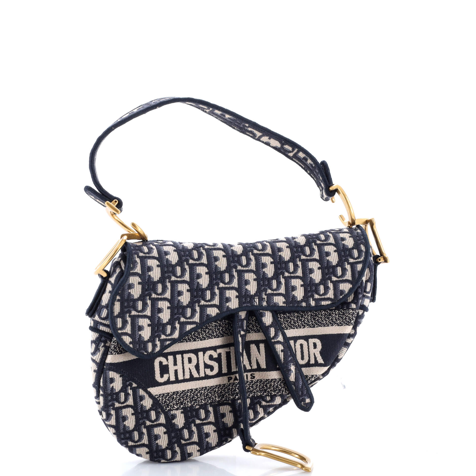 Saddle Handbag Logo Embroidered Oblique Canvas Medium