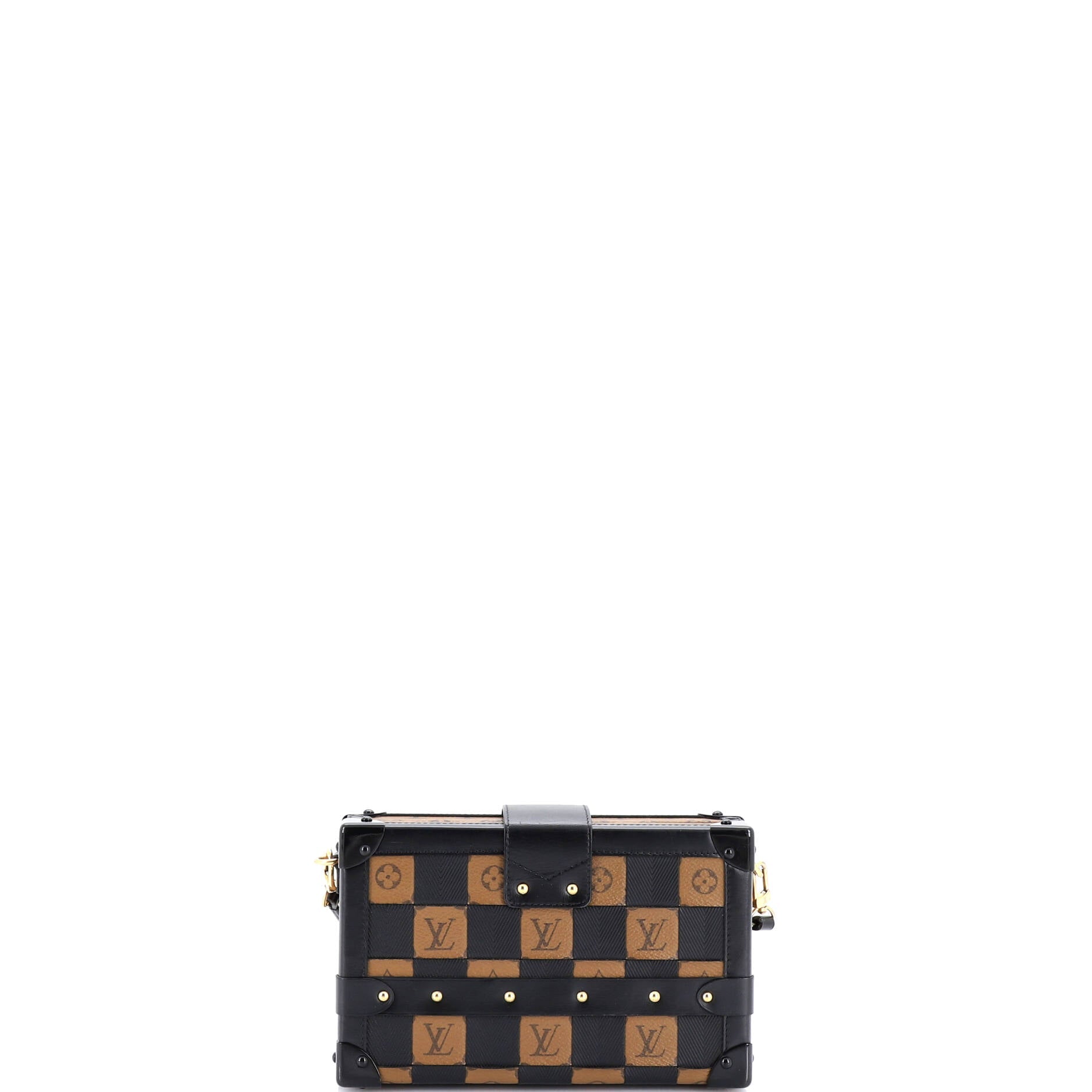 Petite Malle Handbag Damier Tressage Monogram Canvas and Leather