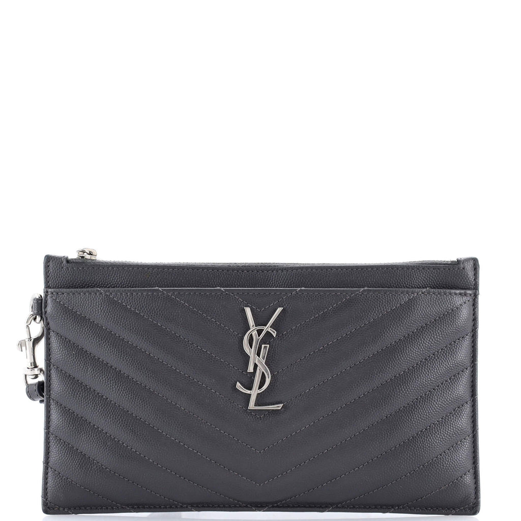 Classic Monogram Zip Bill Pouch Matelasse Chevron Leather Large