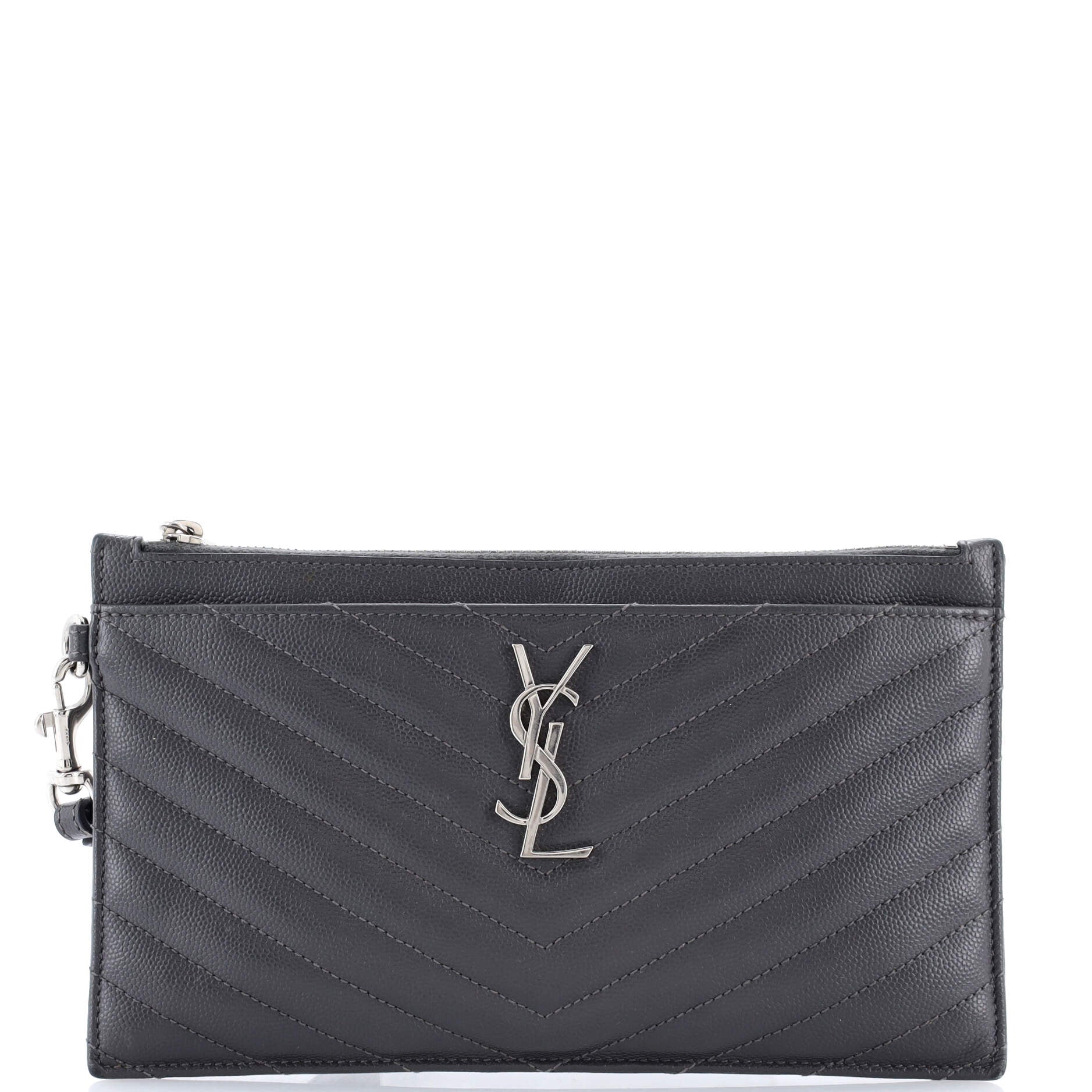Classic Monogram Zip Bill Pouch Matelasse Chevron Leather Large