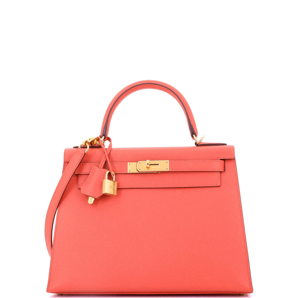 Kelly Handbag Rouge Pivoine Epsom with Gold Hardware 28