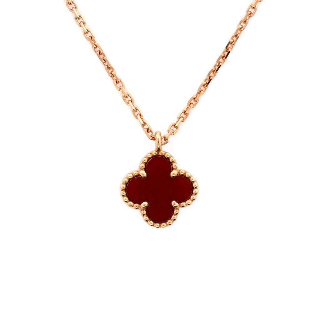 Sweet Alhambra Pendant Necklace 18K Rose Gold and Carnelian