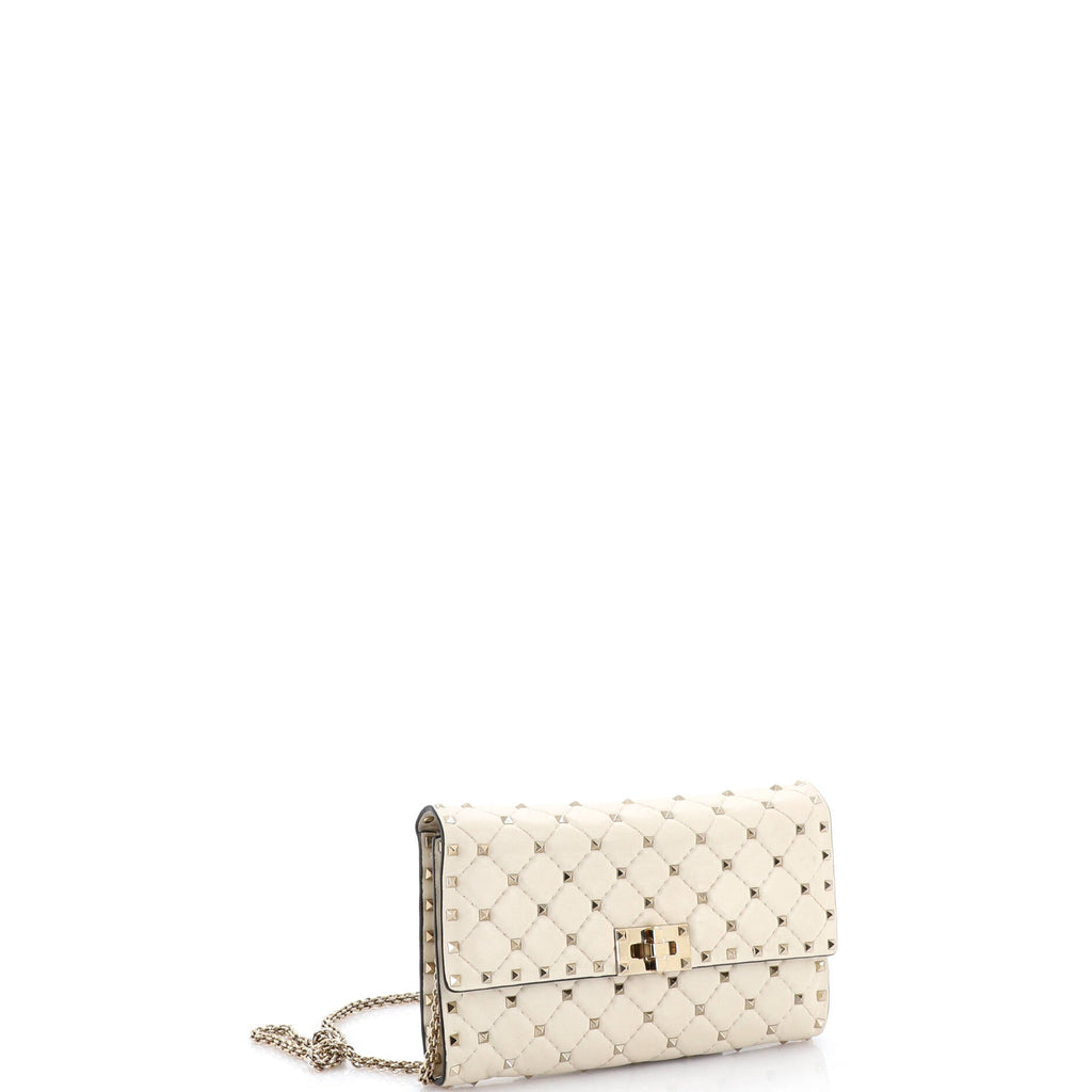 Rockstud Spike Wallet on Chain Quilted Leather Small