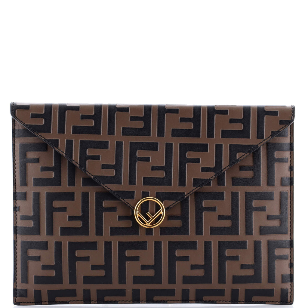 F is Fendi Envelope Flat Pouch Zucca Embossed Leather Large