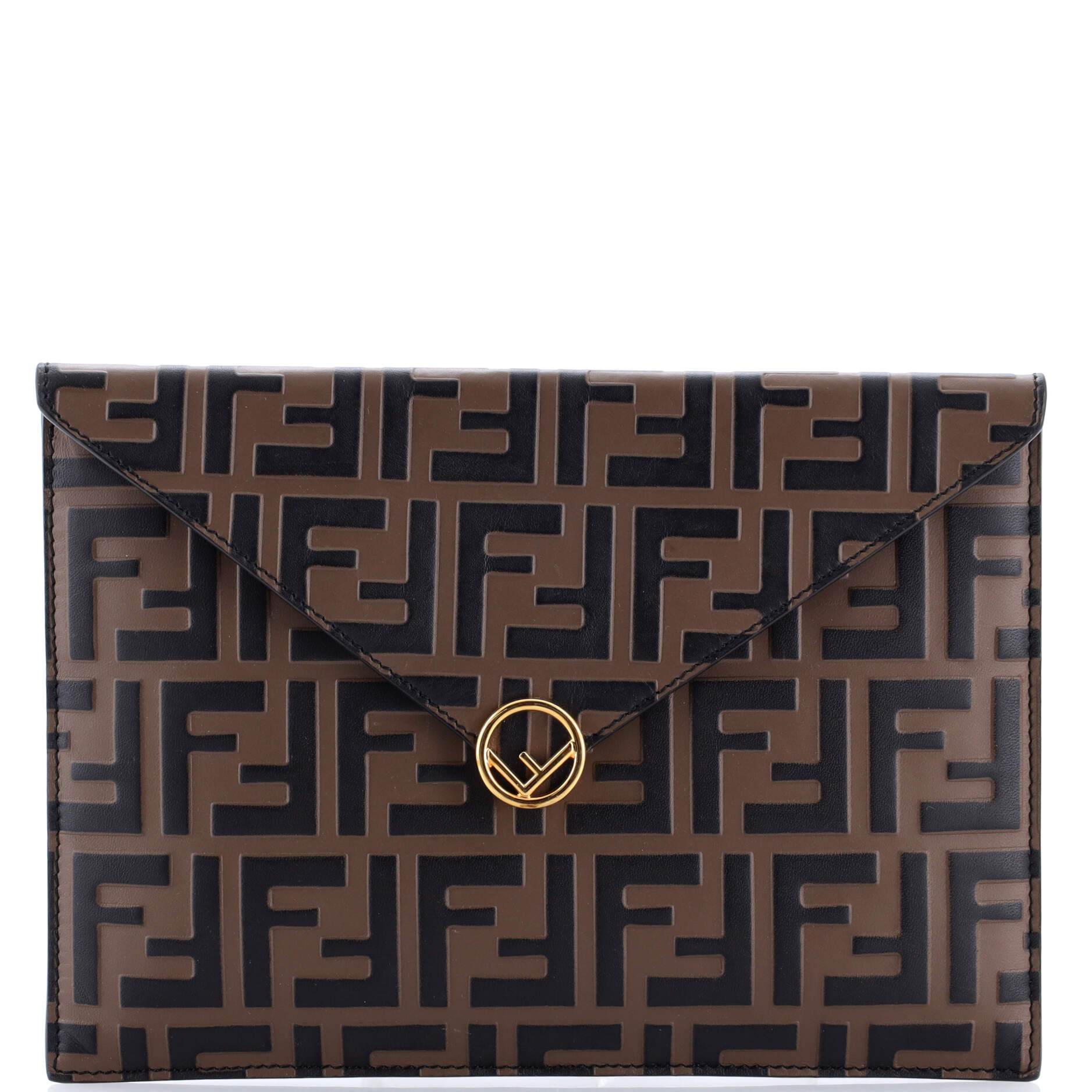 F is Fendi Envelope Flat Pouch Zucca Embossed Leather Large