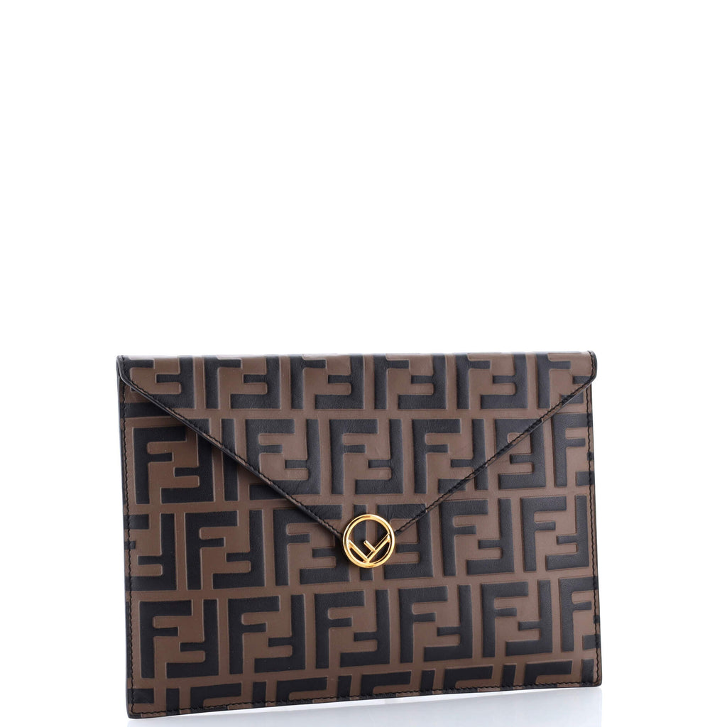 F is Fendi Envelope Flat Pouch Zucca Embossed Leather Large