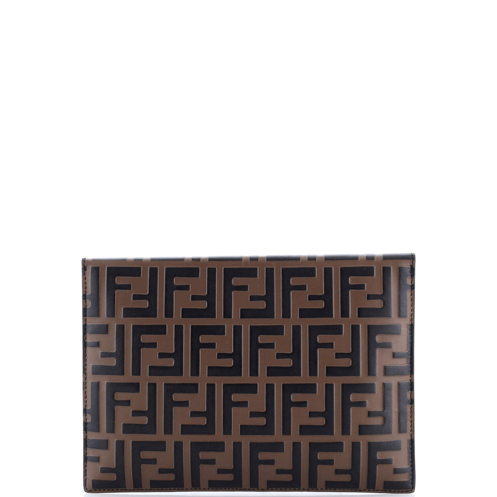 F is Fendi Envelope Flat Pouch Zucca Embossed Leather Large