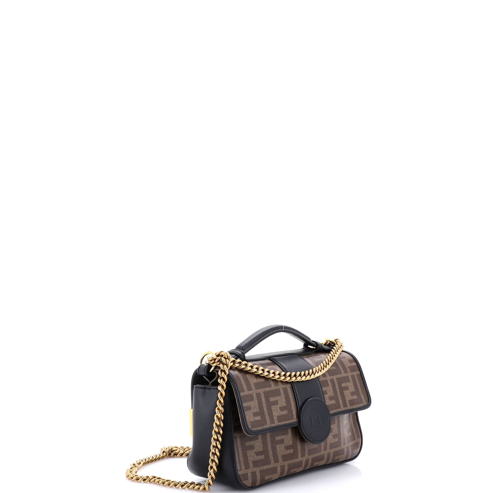FF Logo Stamp Flap Bag Zucca Coated Canvas and Leather Small