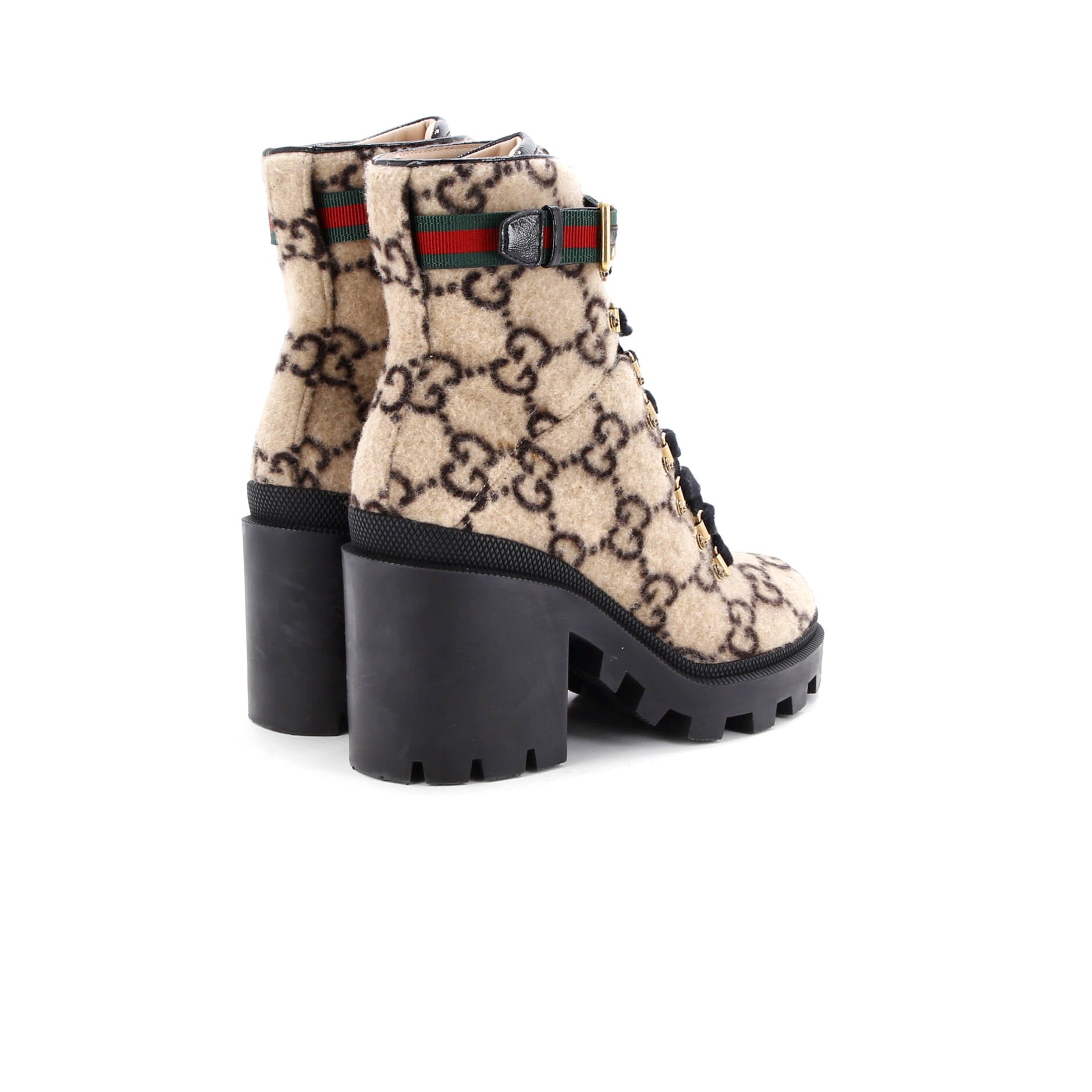 Women's Heeled Lace Up Combat Ankle Boots GG Wool