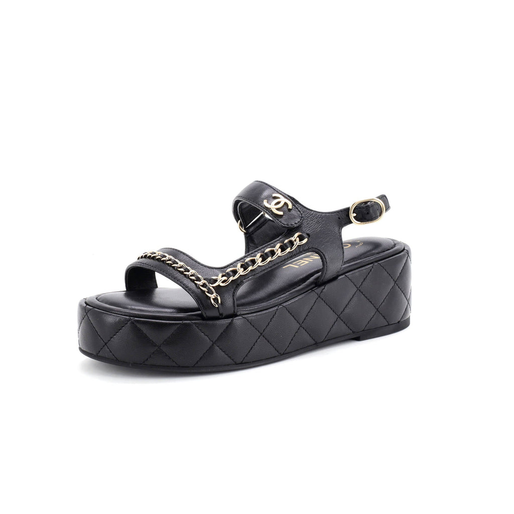 Women's Velcro Platform Sandals Quilted Leather with Chain Detail