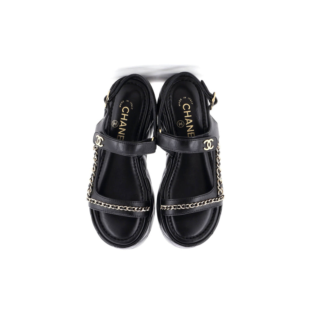 Women's Velcro Platform Sandals Quilted Leather with Chain Detail