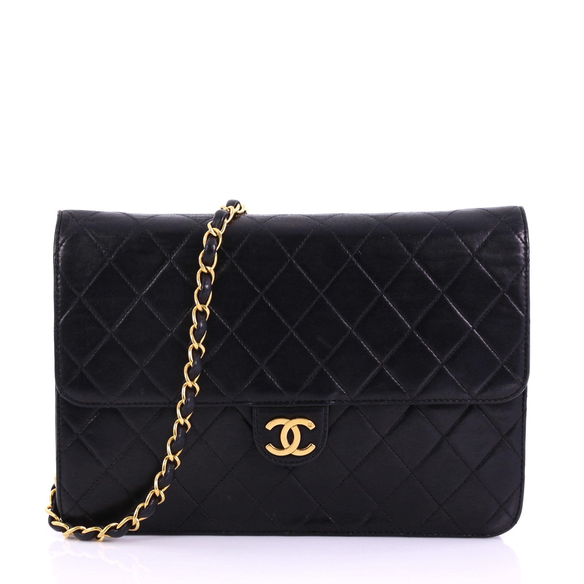Vintage Clutch with Chain Quilted Leather Medium