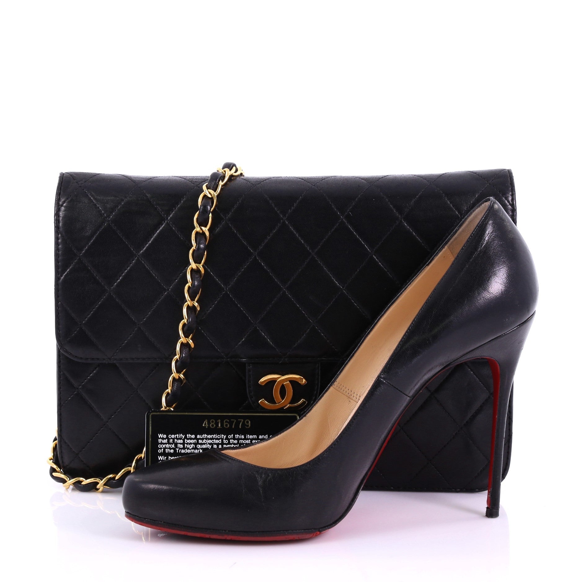 Vintage Clutch with Chain Quilted Leather Medium