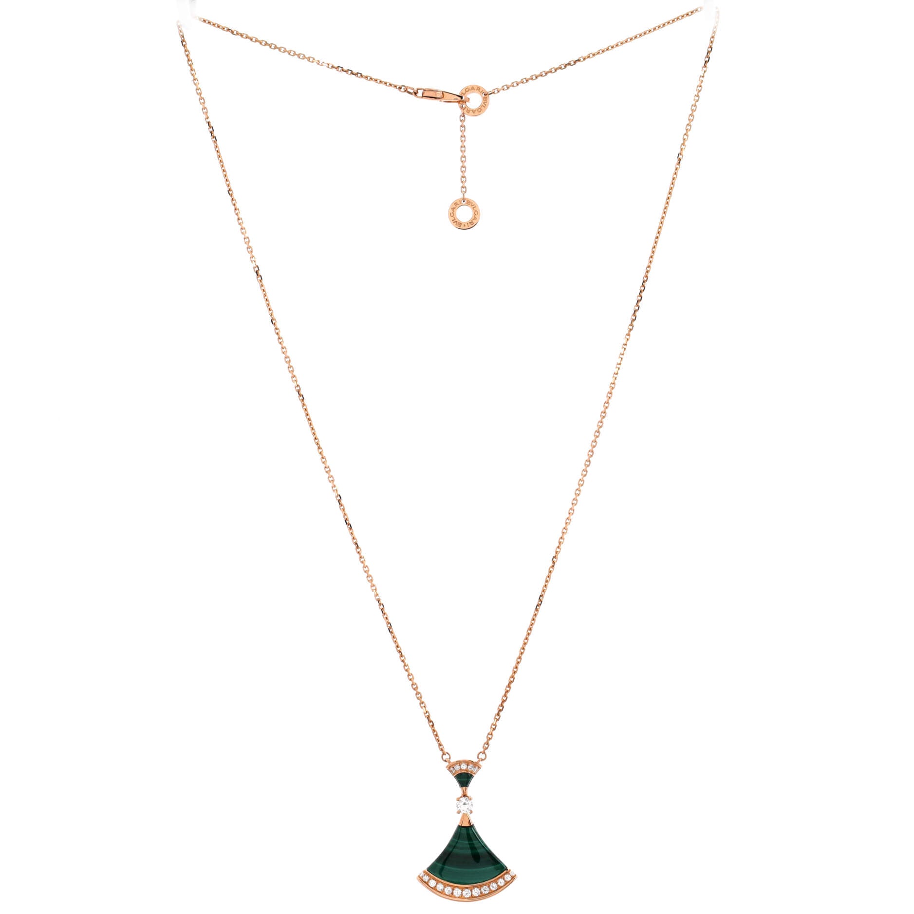 Divas' Dream Pendant Necklace 18K Rose Gold with Malachite and Diamonds Large