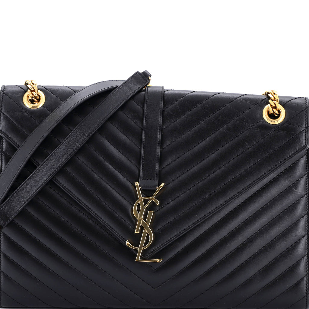 Classic Monogram Envelope Satchel Matelasse Chevron Leather Large