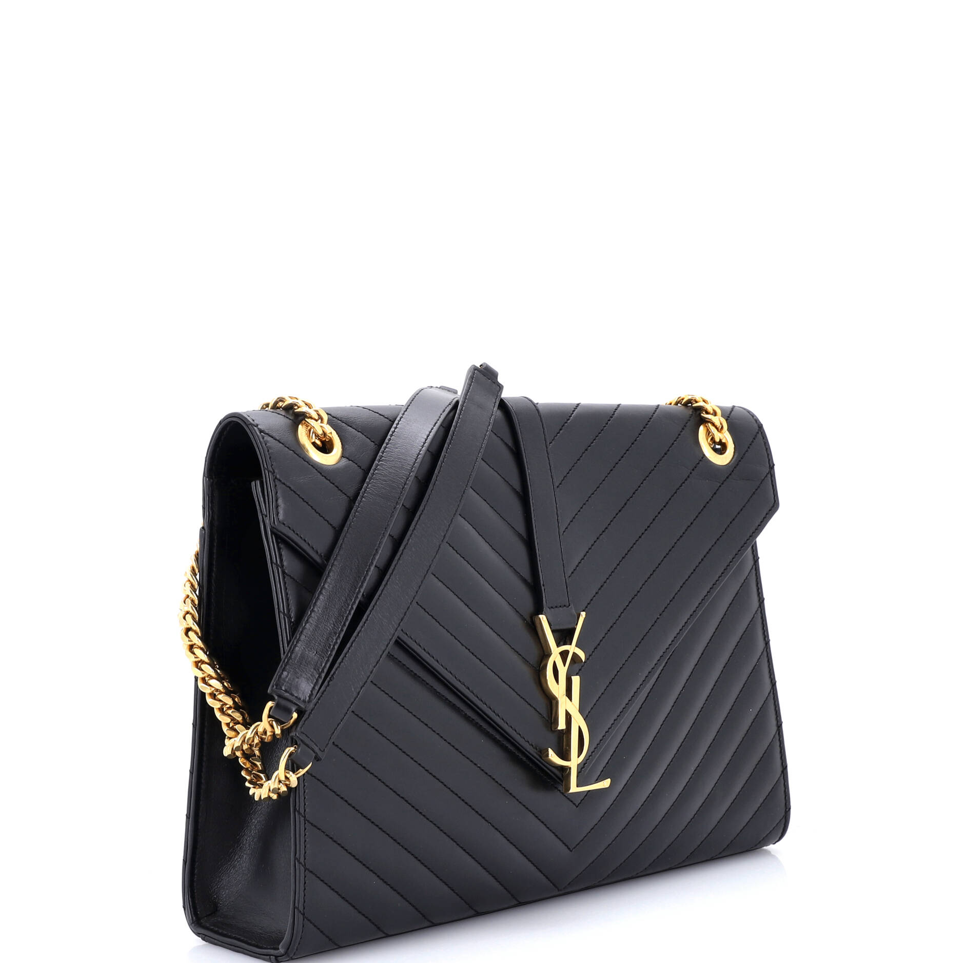 Classic Monogram Envelope Satchel Matelasse Chevron Leather Large