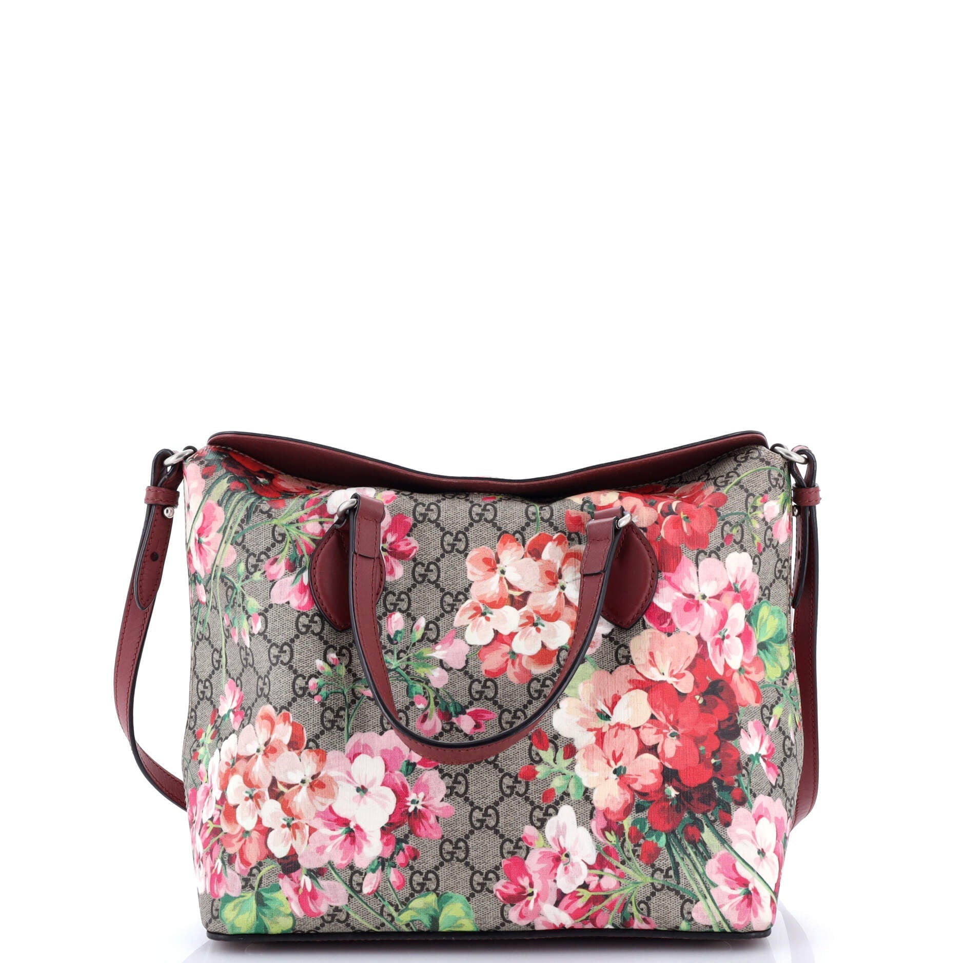 Signature Fold Over Tote Blooms Print GG Coated Canvas Medium