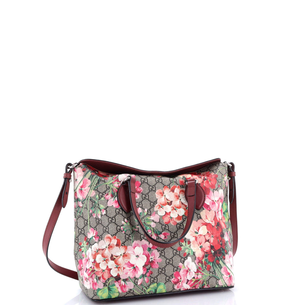 Signature Fold Over Tote Blooms Print GG Coated Canvas Medium