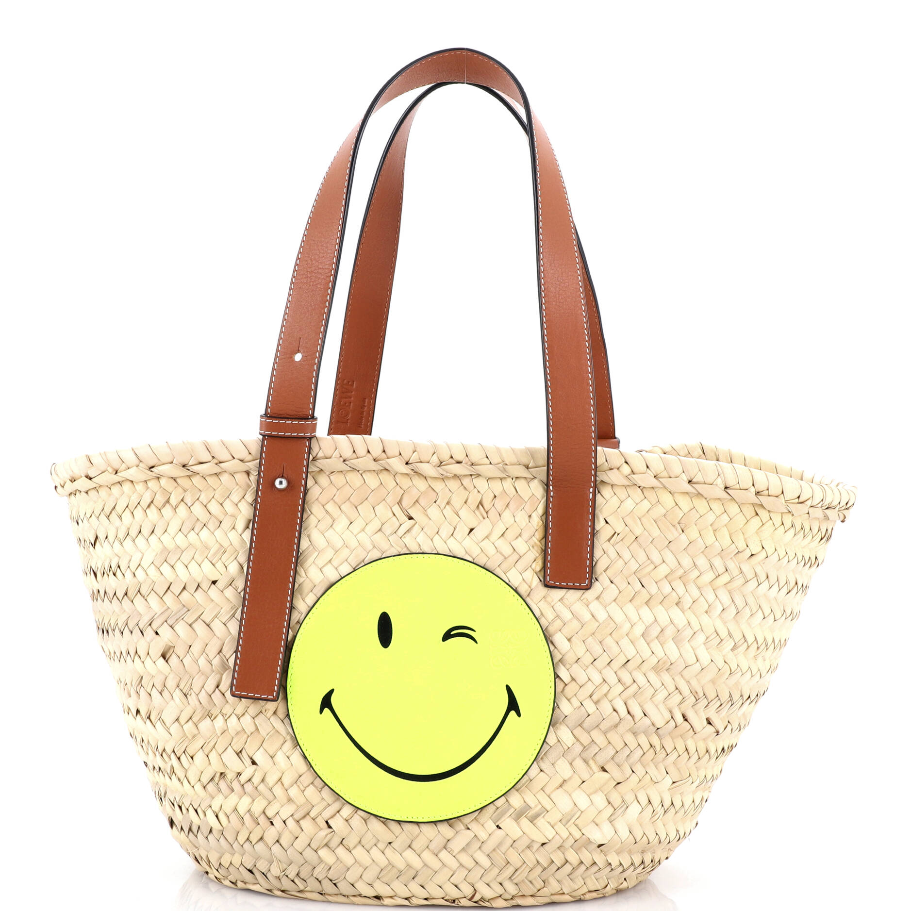Basket Tote Woven Raffia with Applique Medium
