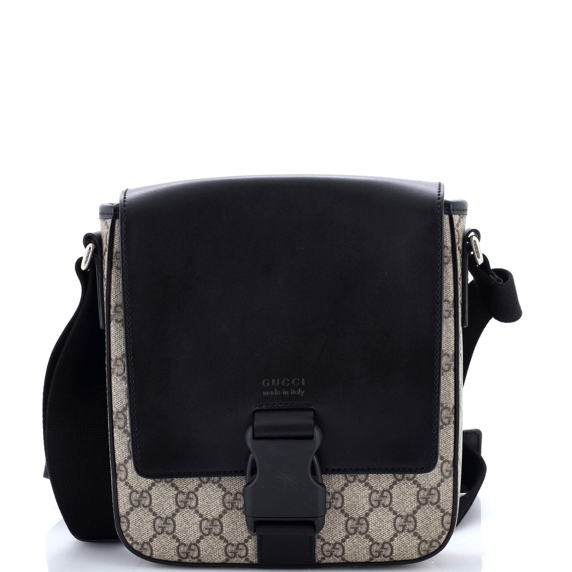 Buckle Flap Messenger Bag GG Coated Canvas with Leather Small