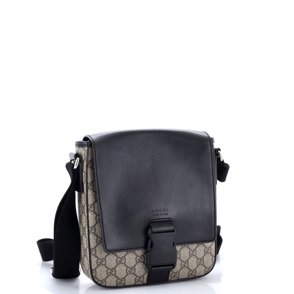 Buckle Flap Messenger Bag GG Coated Canvas with Leather Small