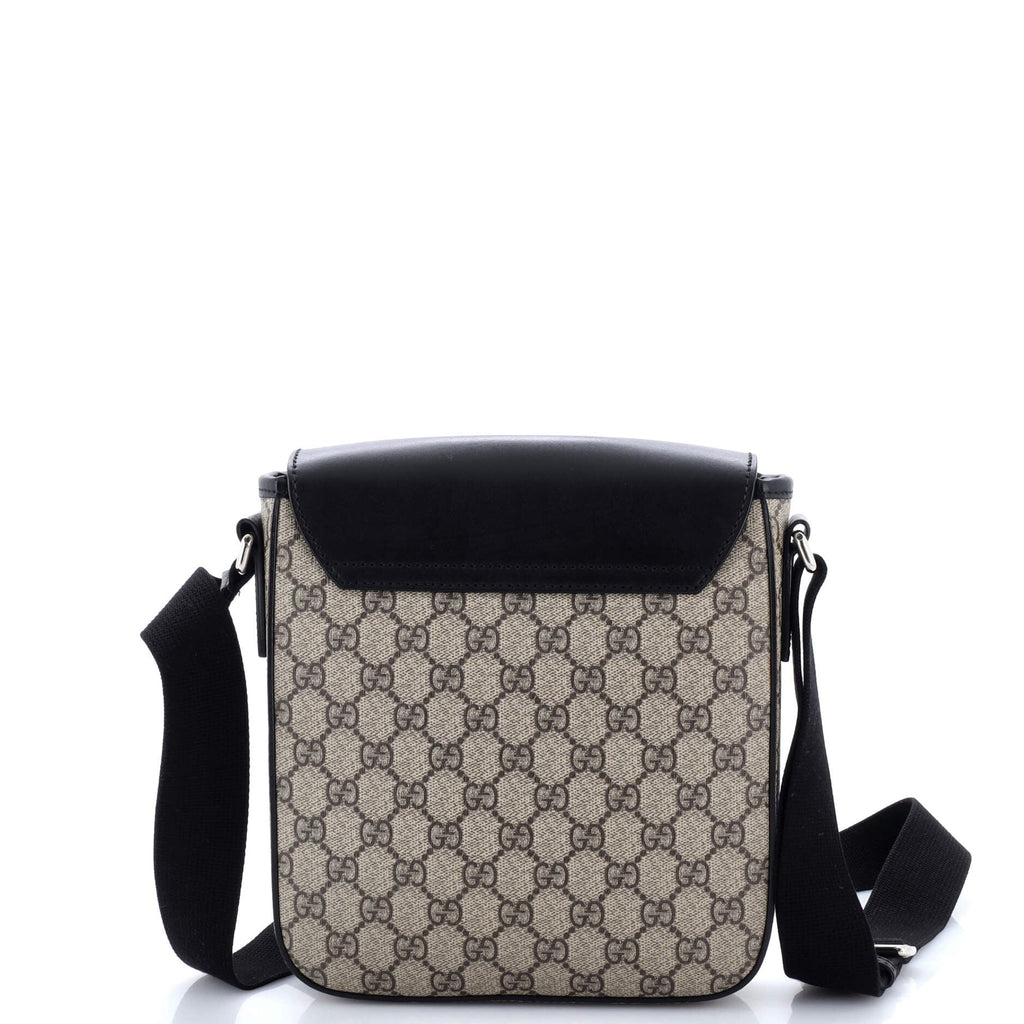 Buckle Flap Messenger Bag GG Coated Canvas with Leather Small