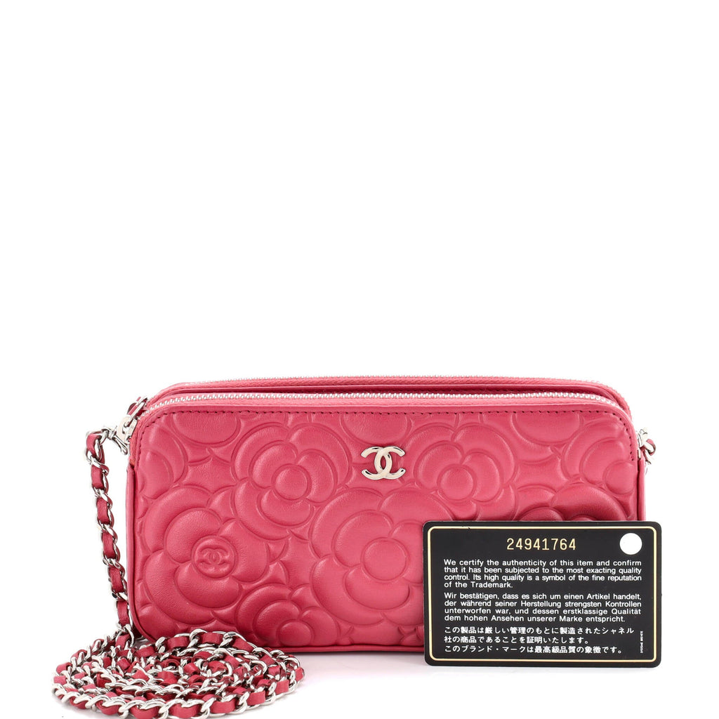 Double Zip Clutch with Chain Camellia Lambskin