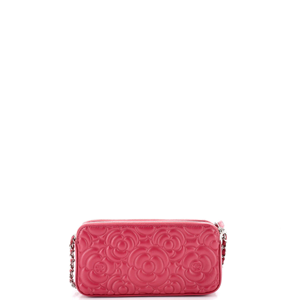 Double Zip Clutch with Chain Camellia Lambskin