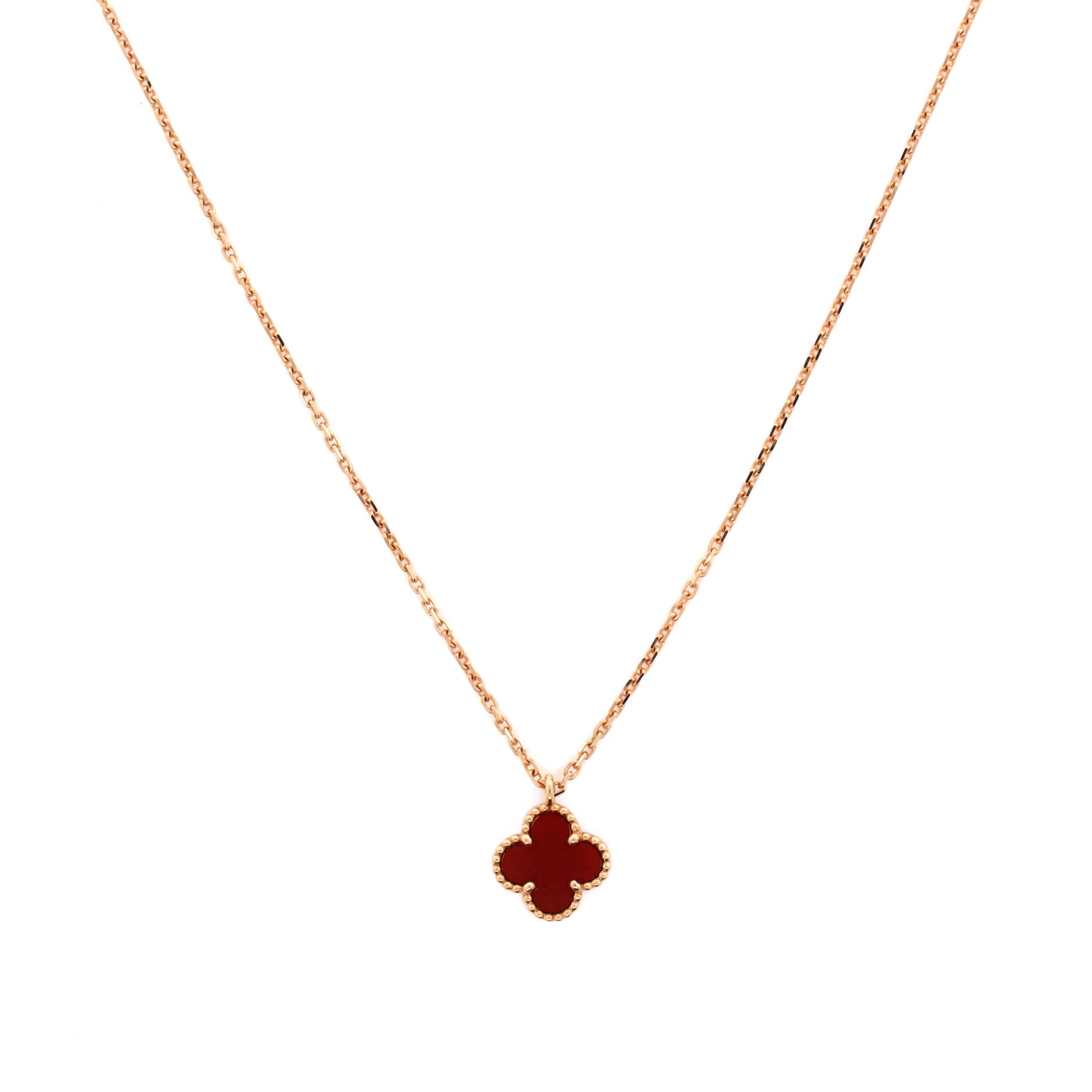 Sweet Alhambra Pendant Necklace 18K Rose Gold and Carnelian